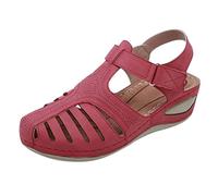 HAOLEI Orthopedic Sandals Women Closed Toe Wide Fit Sandals with Arch Support Orthotic Platform Walking Sandals Ankle Strap Gladiator Roman Summer Beach Pool Wedges Sandals Ladies UK Size 3-8.5