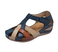 HAOLEI Orthopedic Sandals Women，Ladies Sandals with Arch Support Closed Toe Wide Fit Orthotic Platform Walking Bunion Correction Sandals Ankle Strap Gladiator Roman Summer Wedges Sandals UK
