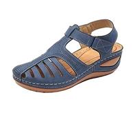 HAOLEI Orthopedic Sandals Women，Ladies Sandals with Arch Support Closed Toe Wide Fit Orthotic Platform Walking Bunion Correction Sandals Ankle Strap Gladiator Roman Summer Wedges Sandals UK