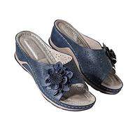 HAOLEI Orthopedic Shoes for Women Ladies Comfy Slippers Summer Flat Leather Sandals Low Wedge Open Toe Breathable Beach Sliders Sandals Ladies Sale Clearance UK Size 3.5-7.5