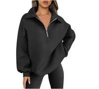HAOLEI Oversized Jumper Women Gym Quarter Zip V Neck Sweatshirt Ladies UK Long Sleeve Fleece Pullover Tops Loose Fit Plain 2024 Trendy Y2K Clothes Teen Girl Fall Winter Sweater Tops Size 8-16 Black