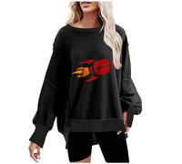 HAOLEI Oversized Sweatshirt for Women UK Football Printed Crewneck Side Split Pullover Shirts Tops Fall Slouchy Casual Clothes Lightweight Drop Shoulder Trendy Tops Ladies Winter Comfy Soft Jumper