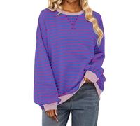 HAOLEI Oversized Sweatshirt Women UK Sale Clearance,Ladies Striped Jumper Crewneck,Long Sleeve Pullover Tops,Slouchy Loose Fit Tunic Tops,Y2K Clothes,Plain Hoodie Sweater Baggy Fall Shirt Purple