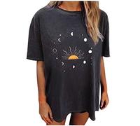 HAOLEI Oversized T Shirts for Women Y2K Graphic Tee UK Clearance Summer Vintage Elegant Sun and Moon Printed Tie-dye Tunic Tops Casual Loose Short Sleeve Gym Baggy Top Ladies Blouses Plus Size