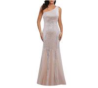 HAOLEI Party Sequin Dress for Women UK One Shoulder Bridesmaid Maxi Dress Floor Length Bandage Prom Ball Gowns Sparkly Glitter Evening Club Wrap Formal Cocktail Dress Silver
