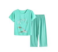 HAOLEI Pjs for Women Sets UK Sale Clearance,Pajamas Set Ladies Comfy Plus Size Pyjamas Set Floral Printed Short Sleeve Lounge Wear Top and Wide Leg Capri Pants Cropped Trousers Sleepwear Plus Size