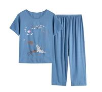 HAOLEI Pjs for Women Sets UK Sale Clearance,Pajamas Set Ladies Comfy Plus Size Pyjamas Set Floral Printed Short Sleeve Lounge Wear Top and Wide Leg Capri Pants Cropped Trousers Sleepwear Plus Size