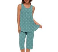 HAOLEI Pyjamas for Women 2 Piece,Soft Ladies Polka Dot Print Pajamas Pleated Loungewear with Pockets Lounge Wear Sets,Summer Sleeveless Pjs Set UK Clearance Size 8-16