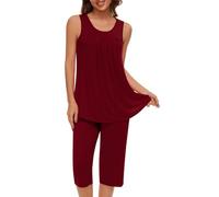 HAOLEI Pyjamas for Women 2 Piece,Soft Ladies Polka Dot Print Pajamas Pleated Loungewear with Pockets Lounge Wear Sets,Summer Sleeveless Pjs Set UK Clearance Size 8-16