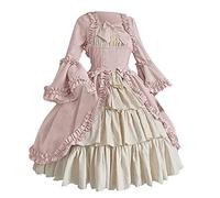 HAOLEI Renaissance Victorian Medieval Dress - Vintage Retro Party Poplin Lolita Gothic Punk Halloween Costume - 1920s Flapper Goth Ball Gown in Pink