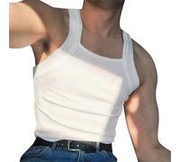 HAOLEI Ribbed Vests for Men UK Sale Clearance Square Neck Tank Tops Plain Sleeveless Tshirt Breathable Slim Fit Summer Casual Tops Lightweight Gym Workout Bodybuilding Sports Vest Sportswear