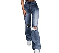 HAOLEI Ripped Jeans Womens UK Clearance Flared Bootcut Leggings Stretch Ripped Denim High Rise Bell Bottoms Ladies Jeans Loose Wide Leg Trousers Baggy Mum Pants Spring High Waisted Jogger