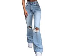 HAOLEI Ripped Jeans Womens UK Sale Clearance Flared Bootcut Leggings Stretch Ripped Denim High Rise Bell Bottoms Ladies Jeans Loose Wide Leg Trousers Baggy Mum Pants Spring High Waisted Jogger