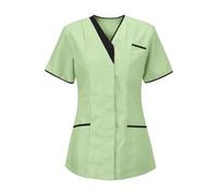 HAOLEI Scrub Tops for Women Uniform Beauty Healthcare Spa Salon Scrub Top Plus Size Short Sleeve Plain V Neck T Shirt UK Sale 2027 Casual Summer Shirts with Pockets Tunics Ladies Work Blouses