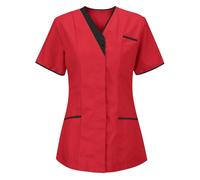 HAOLEI Scrub Tops for Women Uniform Beauty Healthcare Spa Salon Scrub Top Plus Size Short Sleeve Plain V Neck T Shirt UK 2049 Casual Summer Shirts with Pockets Tunics Ladies Work Blouses