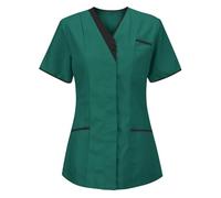 HAOLEI Scrub Tops for Women Uniform Beauty Healthcare Spa Salon Scrub Top Plus Size Short Sleeve Plain V Neck T Shirt UK 2057 Casual Summer Shirts with Pockets Tunics Ladies Work Blouses