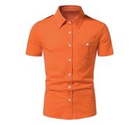HAOLEI Short Sleeved Dress Shirts for Men UK Clearance Solid Color Summer T-Shirts Slim Fit Button Down Formal Shirt Plain Regular Fit Casual Tops with Pocket Orange
