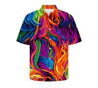 HAOLEI Short Sleeved Shirts for Men UK Clearance Mens Summer Shirts Casual Beach Hawaiian Shirt Button Down Holiday Shirts Turn-Down Collar Rainbow Print Shirt Tops