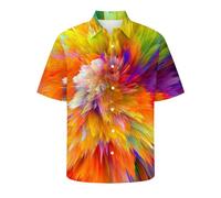 HAOLEI Short Sleeved Shirts for Men UK Clearance Mens Summer Shirts Casual Beach Hawaiian Shirt Button Down Holiday Shirts Turn-Down Collar Rainbow Print Shirt Tops