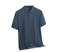 HAOLEI Short Sleeved Shirts for Men UK Clearance Summer Solid Color Casual Shirts Lightweight Regular Fit Turn-Down Collar Tops Loose Button Down Breathable Shirt Workwear M-6XL Blue