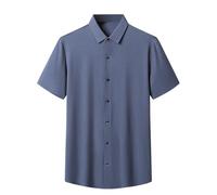 HAOLEI Short Sleeved Shirts for Men UK Clearance Summer Solid Color Casual Shirts Lightweight Regular Fit Turn-Down Collar Tops Loose Button Down Breathable Shirt Workwear M-6XL Dark Gray