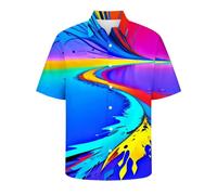 HAOLEI Short Sleeved Shirts for Men UK Sale Clearance Mens Summer Shirts Casual Beach Hawaiian Shirt Button Down Holiday Shirts Turn-Down Collar Rainbow Print Shirt Tops