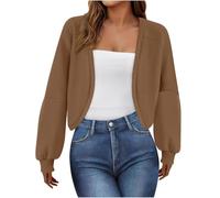HAOLEI Shrug Cardigans for Women UK Fleece Lined Jacket Cardigan Cropped Plain Open Front Bolero Elegant Gym Sports Long Sleeve Workout Sweatshirt Autumn Jumper Sale Clearance Size 8-16 Coffee