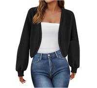 HAOLEI Shrug Cardigans for Women UK Fleece Lined Jacket Cardigan Cropped Plain Open Front Bolero Elegant Gym Sports Long Sleeve Workout Sweatshirt Autumn Jumper Sale Clearance Size 8-16 Black