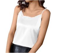 HAOLEI Silk Camisoles for Women UK Sale Clearance Soft Lace Trim Vest Top Loose Fit Summer Satin Silk Tank Tops Sleeveless Tshirt Dressy Blouse Ladies Spaghetti Strap Cami Shirt Plus Size M-4XL
