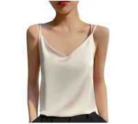 HAOLEI Silk Camisoles for Women UK Sale Soft V Neck Vest Top Loose Fit Summer Satin Tank Tops Sleeveless T-Shirt Dressy Blouse Spaghetti Strap Lingerie Basic Ladies Cami Shirt Sale Clearance S-3XL