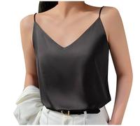 HAOLEI Silk Camisoles for Women UK Sale Soft V Neck Vest Top Loose Fit Summer Satin Tank Tops Sleeveless T-Shirt Dressy Blouse Spaghetti Strap Underwear Ladies Cami Shirt Sale Clearance S-3XL