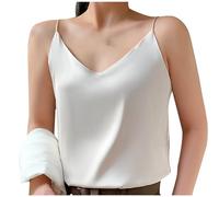 HAOLEI Silk Camisoles for Women UK Sale Soft V Neck Vest Top Loose Fit Summer Satin Tank Tops Sleeveless T-Shirt Dressy Blouse Spaghetti Strap Underwear Ladies Cami Shirt Sale Clearance S-3XL