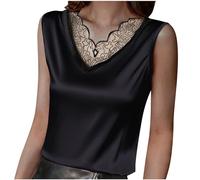 HAOLEI Silk Tank Tops for Women UK Plus Size Soft Lace V Neck Vest Top Loose Fit Summer Satin Silk Camisoles Sleeveless T-Shirt Dressy Blouse Wide Straps Ladies Cami Shirt Clearance M-5XL