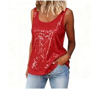 HAOLEI Sparkly Tops Ladies UK - Women Sequin Tank Tops Elegant Going Out Sparkle Shiny Blouses Shimmer Glitter Cami Shirts Spring Evening Party Disco Concert Outfits Cocktail Camisoles Vest Top Red