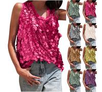 HAOLEI Sparkly Tops Ladies UK - Women Sequin Vest Tops Elegant Going Out Sparkle Shiny Blouses Shimmer Glitter Cami Shirts Evening Party Disco Concert Outfits Cocktail Camisoles Tank Top Hot Pink