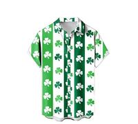 HAOLEI St Patrick's Day Short Sleeve Shirts Men UK Clearance Mens Summer Shirts Lucky Shamrock Clover Print Holiday Shirt Button Down Casual Beach Shirts Loose Fit Lapel Collar Tops