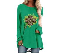 HAOLEI St Patricks Day T Shirt Women,Ladies St. Patrick Day Tops Clearance Casual Long Sleeved Clover Print Pullover Sweatshirt Elegant Tunic Top Fancy 2023 Irish Lucky Shamrock T-Shirt UK Size 8-22