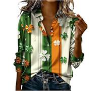 HAOLEI St Patricks Day T Shirts Womens - Ladies Satin Silk Shamrock T-Shirt UK Funny Green Clover Printed Long Sleeve St. Patrick's Day Casual Irish Tshirts Lucky Tops Tee Soft Blouses Outfits
