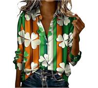 HAOLEI St Patricks Day T Shirts Womens - Ladies Satin Silk Shamrock T-Shirt UK Funny Green Clover Printed Long Sleeve St. Patrick's Day Casual Irish Tshirts Lucky Tops Tee Soft Blouses Outfits