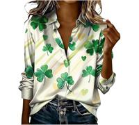 HAOLEI St Patricks Day T Shirts Womens - Ladies Satin Silk Shamrock T-Shirt UK Funny Green Clover Printed Long Sleeve St. Patrick's Day Casual Irish Tshirts Lucky Tops Tee Soft Blouses Outfits