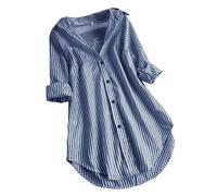 HAOLEI Striped Blouse for Women Sale Long Sleeve Button Down Shirt Lapel Casual Cotton Tops Classic Elegant Loose Cardigan Fall Winter Jacket Ladies Office Work Tee Shirts Tunic Top Plus Size 22 Navy
