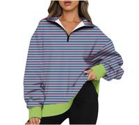 HAOLEI Striped Sweatshirt Women UK Oversized Ladies Fleece Jumpers Half Zip Lapel Neck Sweatshirt Casual Loose Long Sleeve Pullover Y2K Fall Essentials Hoodies Jumper Sweater Tops Clearance