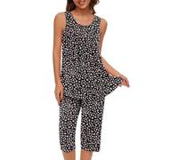 HAOLEI Summer Sets for Women UK Sale Clearance Lounge Wear Shorts Pjs Set,2 Piece Pajamas Set,Ladies Loungewear Short Sleeve Graphic Print Pyjamas Shirt and Capri Trousers