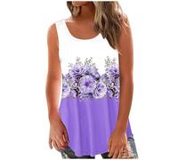 HAOLEI Summer Tops for Women UK,Ladies Vest Tops Loose Fit Floral Shirt Scoop Neck Sleeveless Tunic Top Long Length Casual Flounce Swing Tee Shirts Elegant Going Out Shirt Blouses Tank Tops