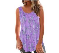 HAOLEI Summer Tops for Women UK,Ladies Vest Tops Loose Fit Floral Shirt Scoop Neck Sleeveless Tunic Top Long Length Casual Flounce Swing Tee Shirts Elegant Going Out Shirt Blouses Tank Tops