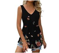 HAOLEI Summer Tops for Women UK Sale Clearance,Ladies Floral Tank Top Elegant Going Out Sexy V Neck Sleeveless T Shirt Pleated Longline Tunic Tops Blouses Flowy Loose Fit Tee Top Cami Vest Tops