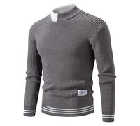 HAOLEI Sweaters for Men Mock Neck Striped Long Sleeve Knitted Jumpers No Hood Causal Fashion Sweaters Slim Fit Pullover Sweater Fall Winter Knitwear Pullover Jumpers Oversized Size 10-20 Gray
