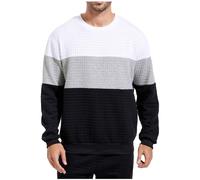 HAOLEI Sweatshirts for Men UK Sale Clearance Mens Sweatshirt Regular Fit Color Block Waffle Pullover Round Neck Sports Pullover Comfortable Patchwork Long Sleeve T Shirts Tops Gray