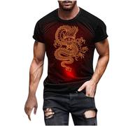 HAOLEI T-Shirts for Men UK Clearance Chinese Dragon Printed Short Sleeve Tops Summer Casual Loong Year Basic Tees Round Neck Muscle Fit Tshirts Breathable Lightweight Workout Sports Tops