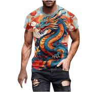 HAOLEI T-Shirts for Men UK Clearance Chinese Dragon Printed Short Sleeve Tops Summer Casual Loong Year Basic Tees Round Neck Muscle Fit Tshirts Breathable Lightweight Workout Sports Tops